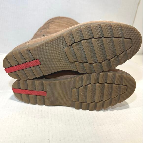 Prada Sport Women's Brown Slouchy Suede Mid Calf Flat Pull On Boots Size 38/US7 - Picture 8 of 10